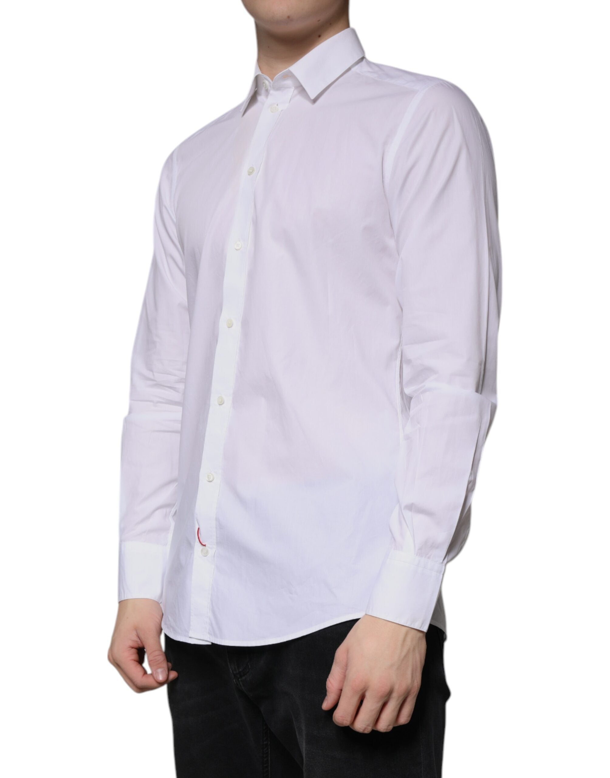 Dolce & Gabbana White long-sleeved cotton shirt for formal occasions